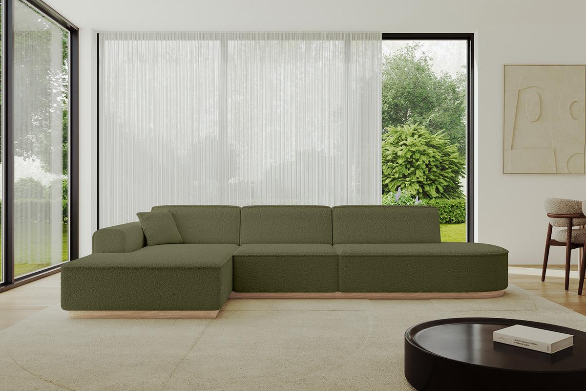 ECKSOFA Ottomane Links IREA-L2 - 327x165x80 cm Grün - Platinfarben, Holzwerkstoff/Textil (327/165cm) - ALTDECOR