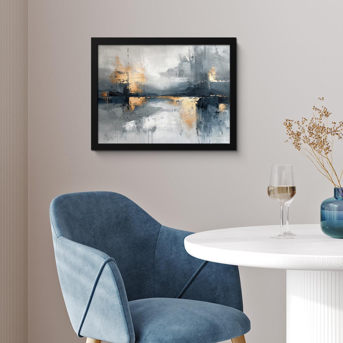 POSTER MIT RAHMENGERAHMTES BILD Kunst - Grau - Gold - Abstrakt 40x30 cm - Dunkelgrau, Papier (40/30cm) - MuchoWow