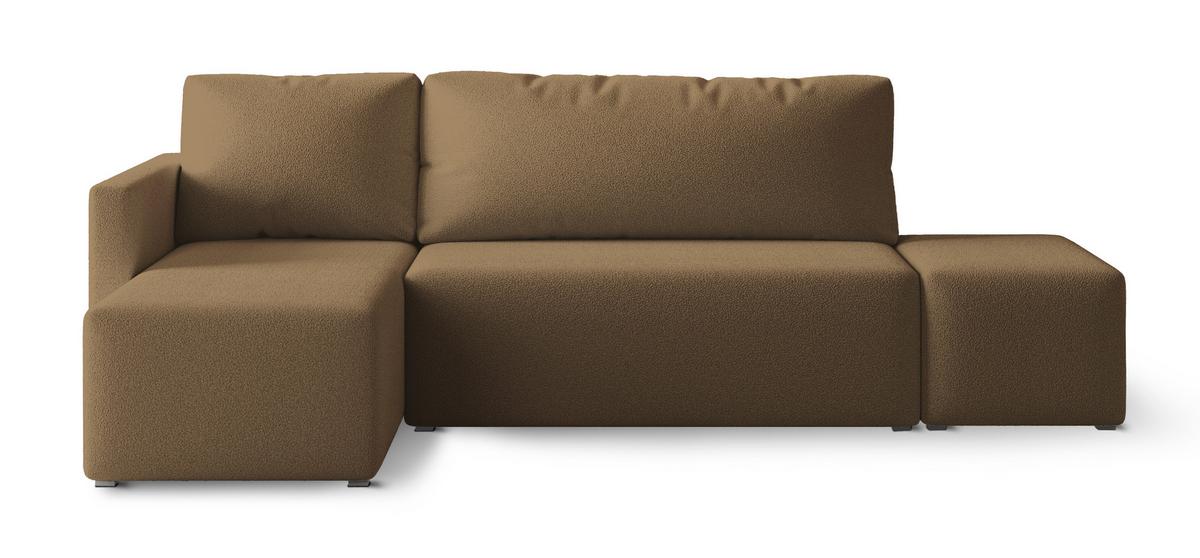 ECKSOFA VELOTTI L-S Orange Boucle-Stoff mit Schlaffunktion - Orange, Holz (261/143cm) - MASSENO