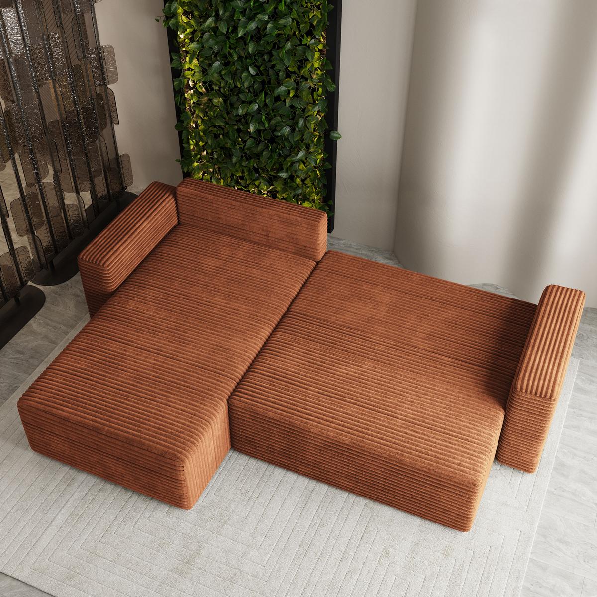 ECKSOFA CALTI T Braun Kordstoff mit Schlaffunktion - Braun, Holzwerkstoff/Textil (283/183cm) - MASSENO