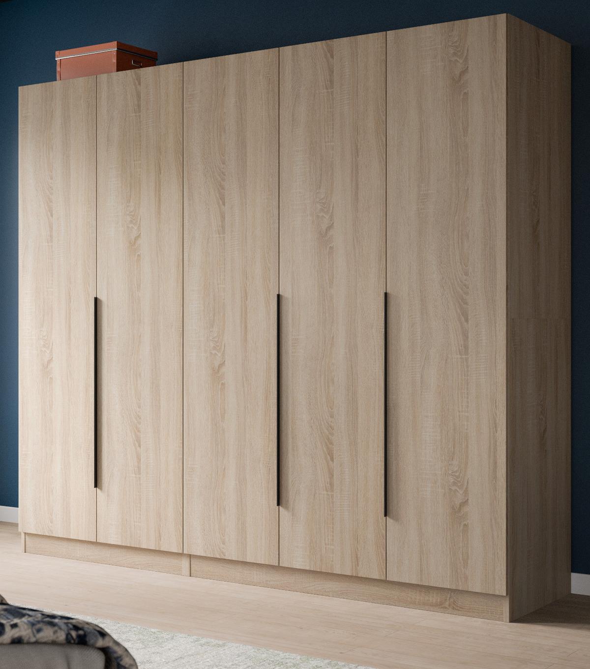 KLEIDERSCHRANK Eiche Sonoma 5-türig 2000 x 181 cm, Drehtürenschrank mit Kleiderstange - Eichefarben/Schwarz, Holzwerkstoff/Kunststoff (200/181/52cm) - Inn.Furn