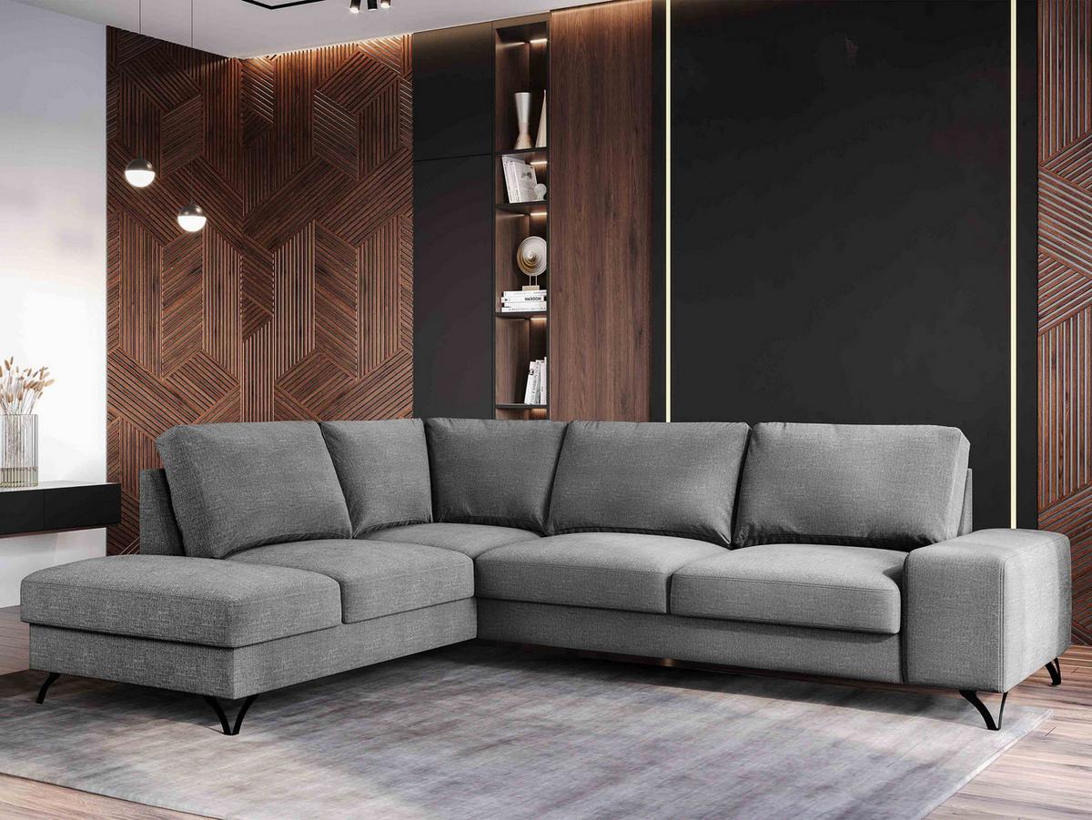 ECKSOFA Flavio Bis, Seite: Links - L3F+L2F+R4 - Greige/Schwarz, Holz/Textil (285/214cm) - MIRJAN24