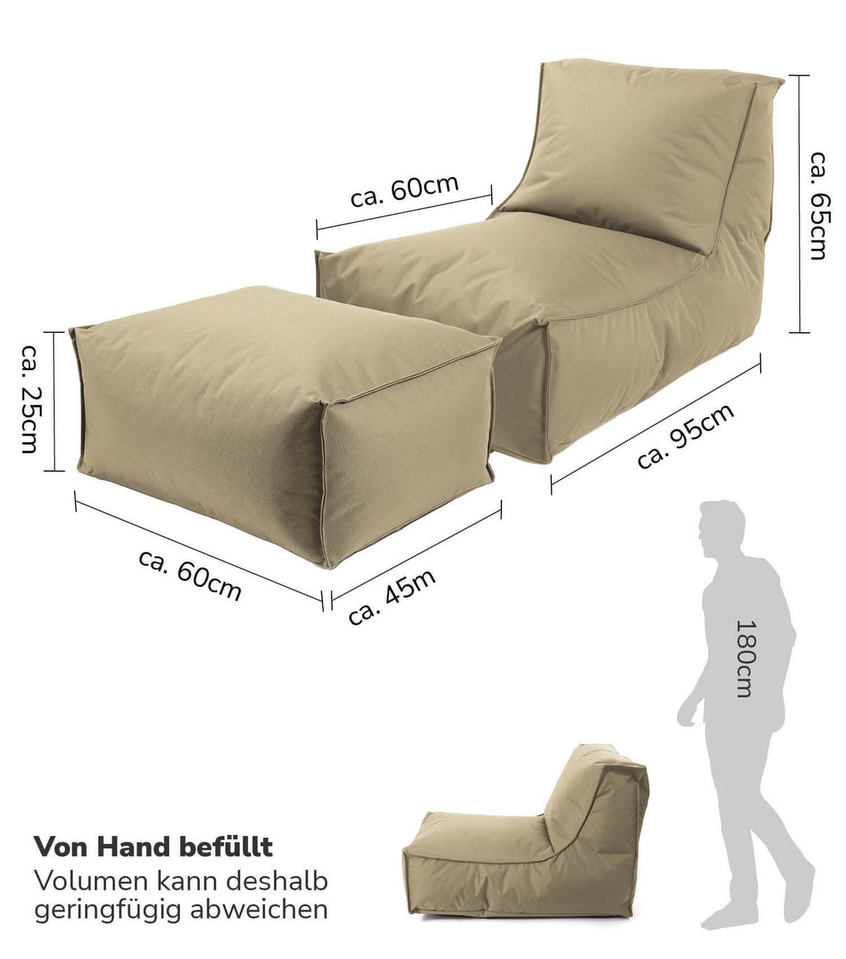 OUTDOOR SITZSACK mit Hocker und Hülle Der Sundowner - Cappuccino, Textil (60/65/95cm) - Mokebo