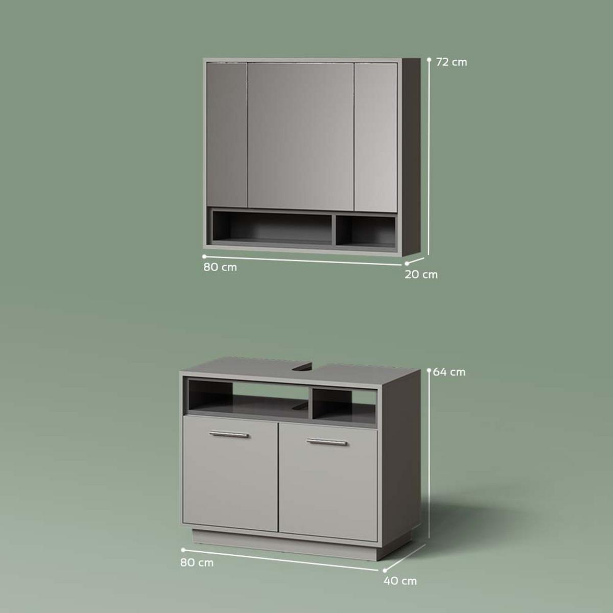 BADMÖBEL-SET Temo Grau 2 Teile - Grau, Holzwerkstoff (80/64/40cm) - Livinity®