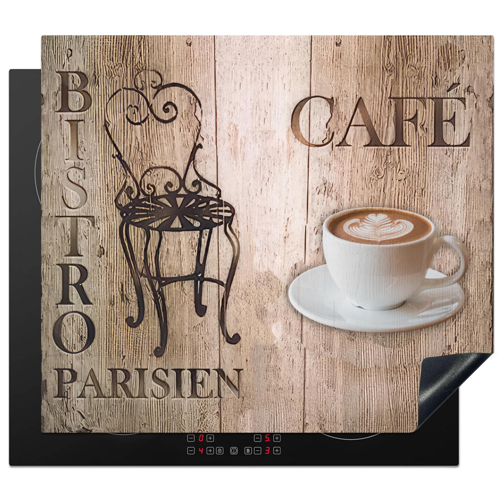 HERDABDECKPLATTE Bistro Parisien - Café - Kaffee - Jahrgang Abdeckung Ceranfeld 57.6x51.6 cm - Cappuccino, Kunststoff (57.6/51.6/0.2cm) - MuchoWow