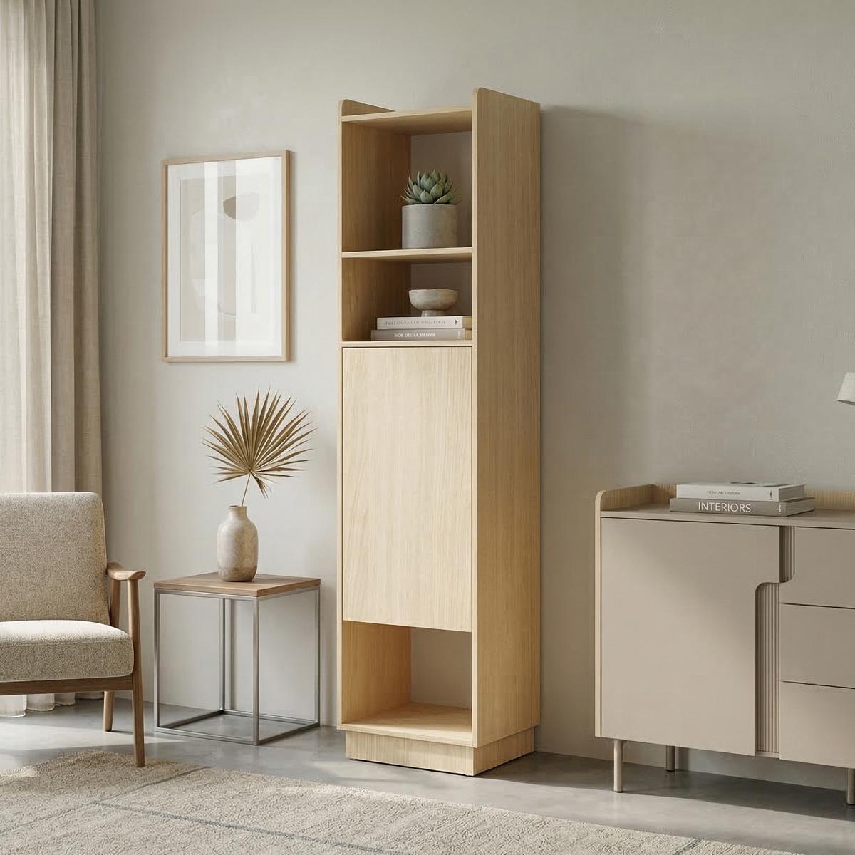 BÜCHERREGAL Positivo mit 1 Tür, 45 cm, Mavelie-Eiche + Macadamia - Eichefarben, Holzwerkstoff (45/195/42cm) - Beautysofa