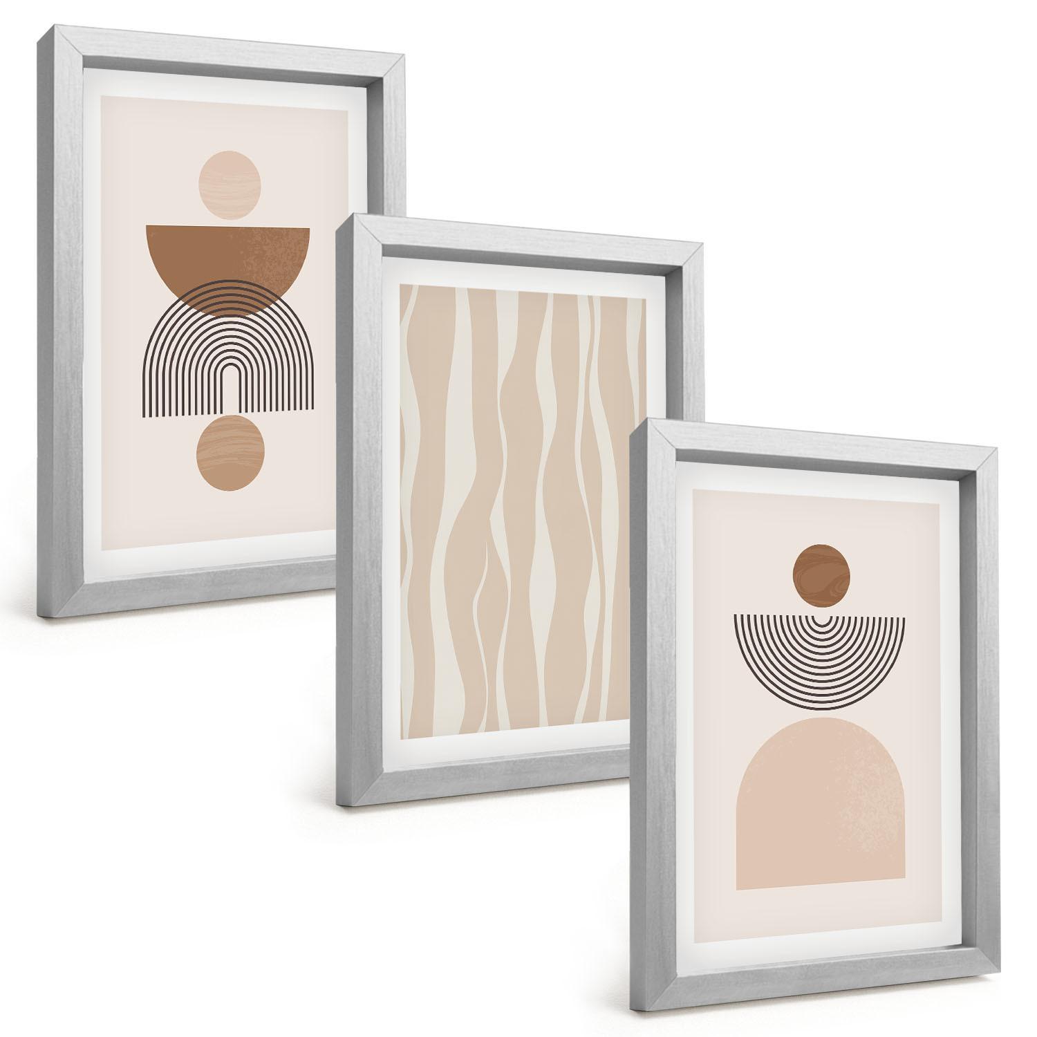BILDER SET 3er Set - 20x30 cm Silberner Rahmen - Abstrakte Formen braun beige - Silberfarben, Kunststoff (20/30cm) - TULUP