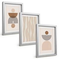 BILDER SET 3er Set - 20x30 cm Silberner Rahmen - Abstrakte Formen braun beige - Silberfarben, Kunststoff (20/30cm) - TULUP