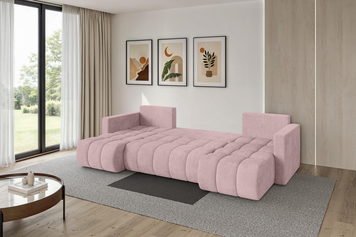 WOHNLANDSCHAFT mit Schlaffunktion und Bettkasten GARD-U 300x146x85 Rosa Cord - Schwarz/Rosa, Holzwerkstoff/Kunststoff (300/85/146cm) - ALTDECOR