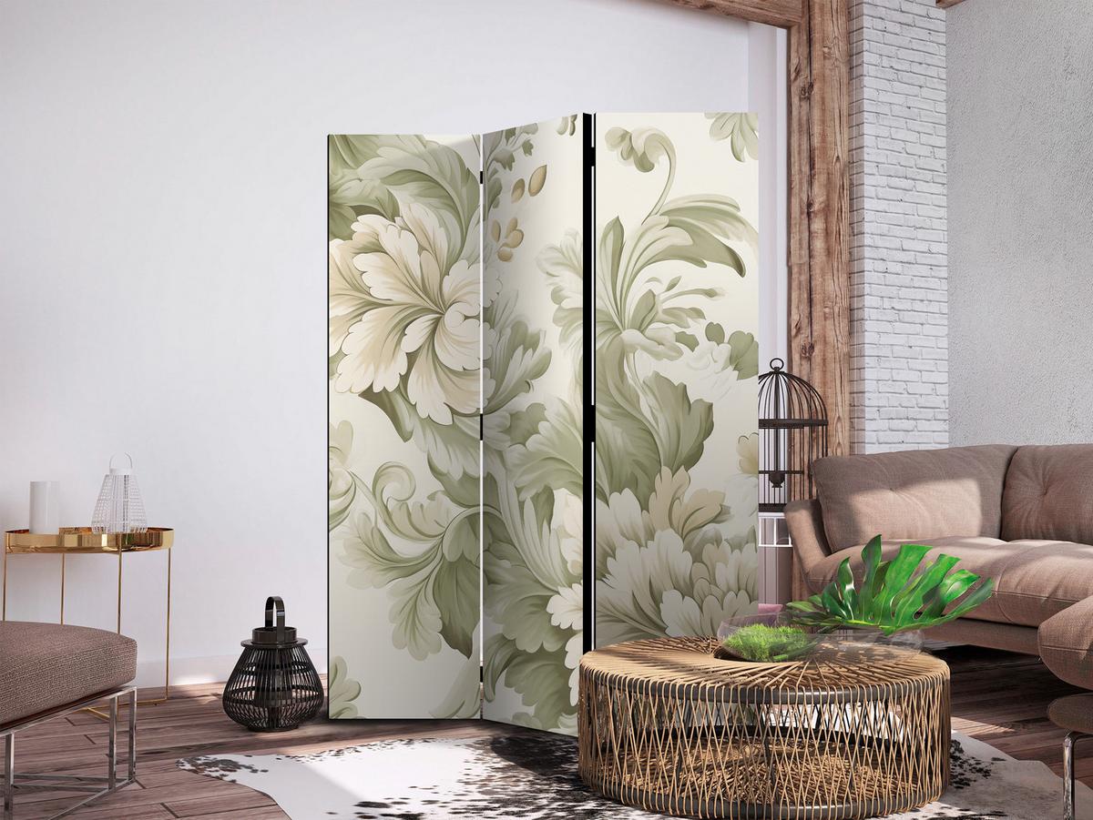PARAVENT Akustik 3-tlg 135x172 cm Retro Pflanzen - Beige, Holz/Textil (135/172/3cm) - Muralo