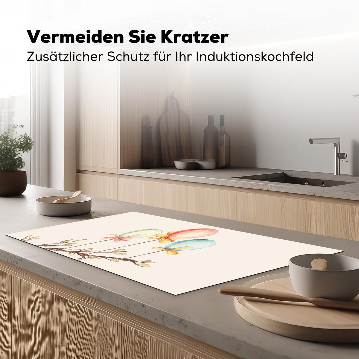 HERDABDECKPLATTE Osterkuchen - Schleife - Eier Induktionsschutz 91.2x52 cm - Creme, Kunststoff (91.2/52/0.2cm) - MuchoWow