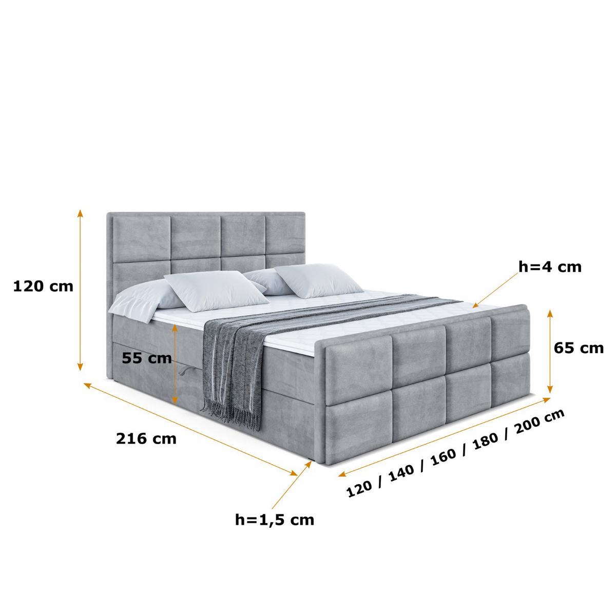 BOXBETT NOVA-Z - 120 x 200 - H4 - Grau - Grau, Holzwerkstoff (120/200cm) - ALTDECOR