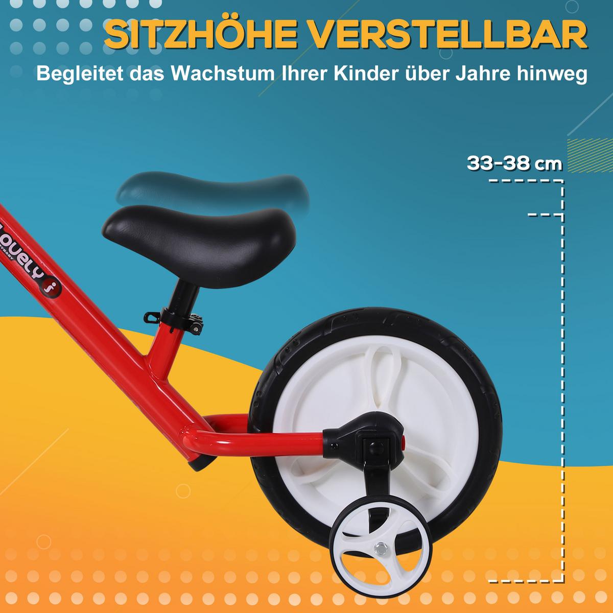KINDER Laufrad Kinderfahrrad 2-in-1 Stützräder Pedale 2-5 Jahre Kunststoff Rot - Rot, Kunststoff (85/36/54cm) - HOMCOM
