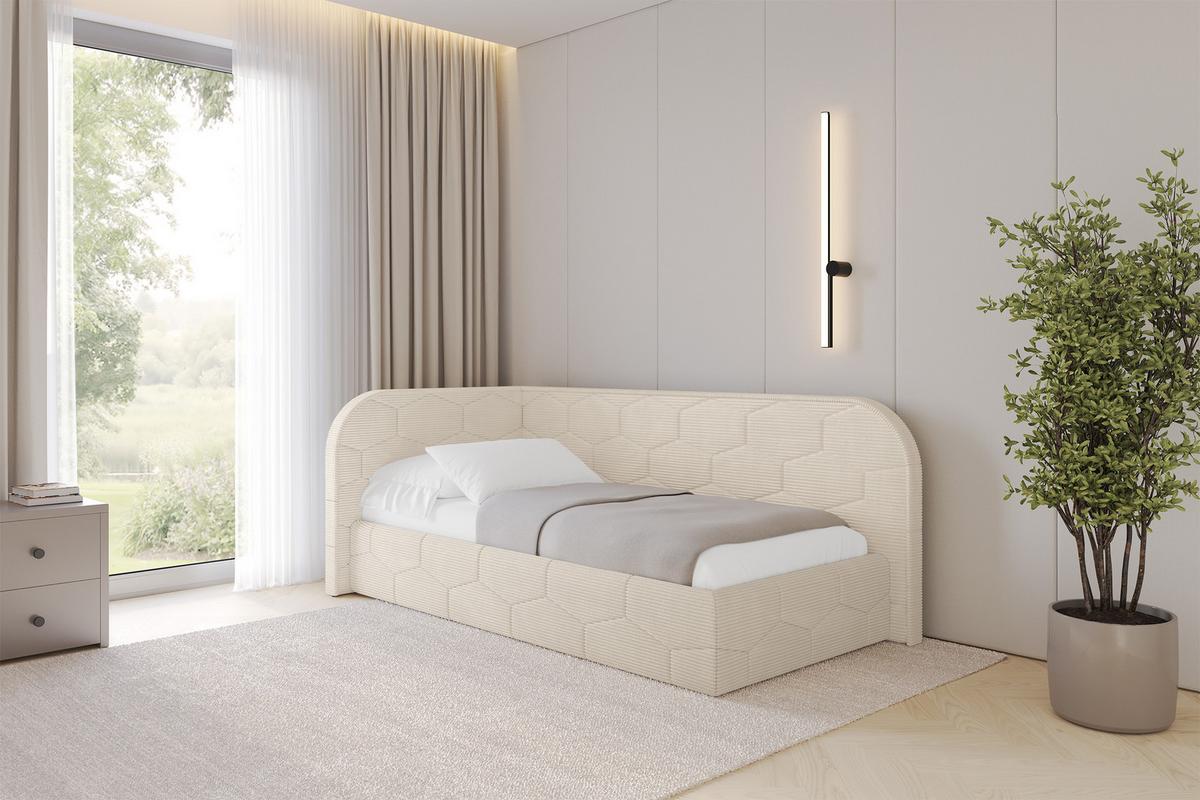 EINZELLBETT Jugendbett mit Bettkasten und Matratze H3/H4, Rechts - JAXY 80x200 Beige - Kaschmir, Holzwerkstoff/Textil (80/200cm) - ALTDECOR