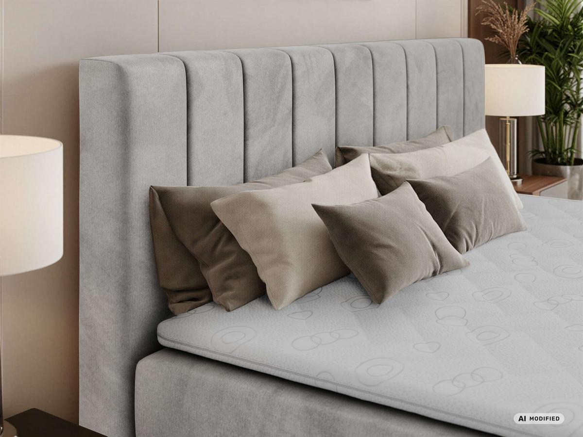 BOXBETT ALVER 140/200 - Hellgrau Velvet - Topper T25 - H3 - Hellgrau/Schwarz, Kunststoff/Textil (140/200cm) - MKS