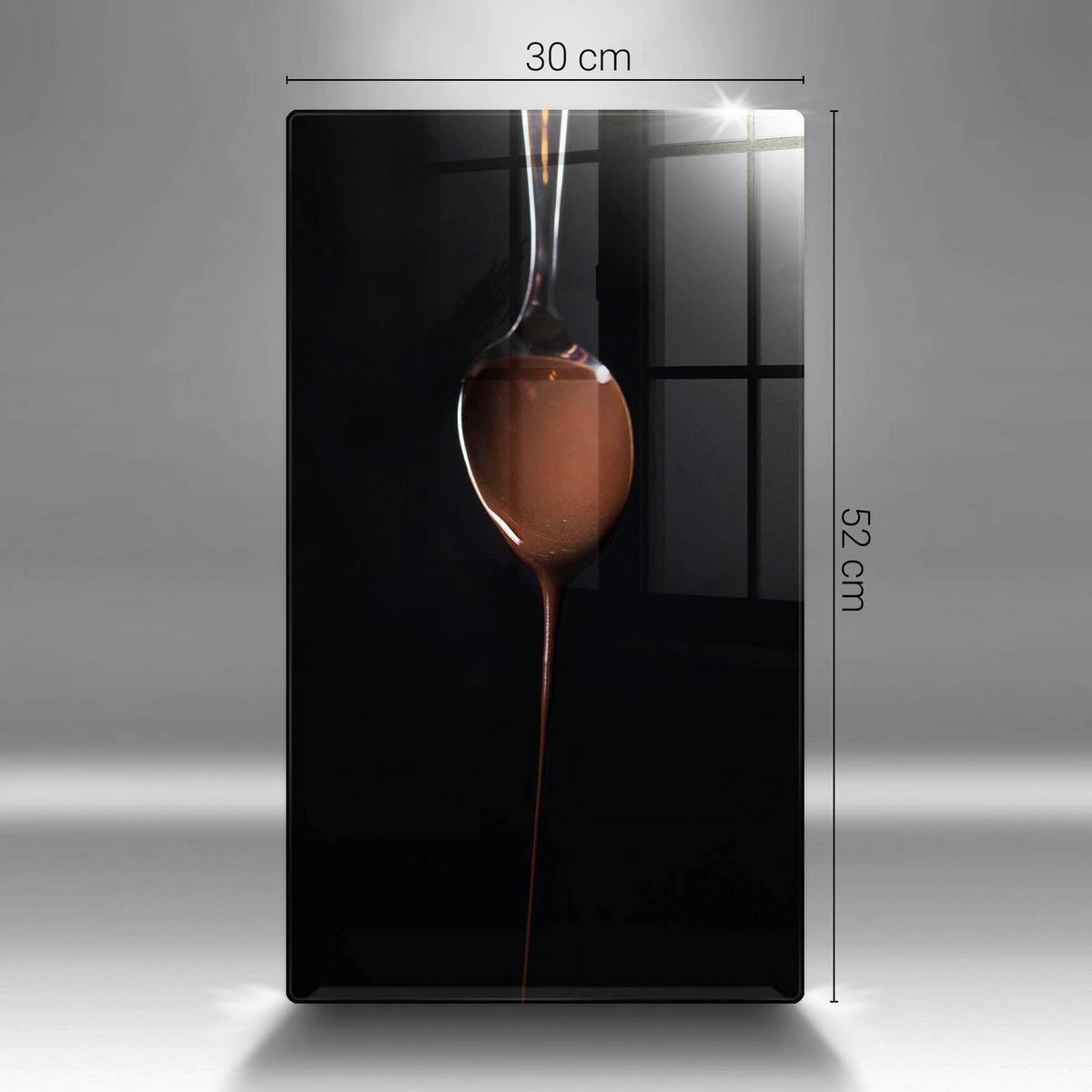 GLASPLATTE 30x52 cm Löffel mit Schokolade - Schwarz, Glas (30/52cm) - Wallfluent