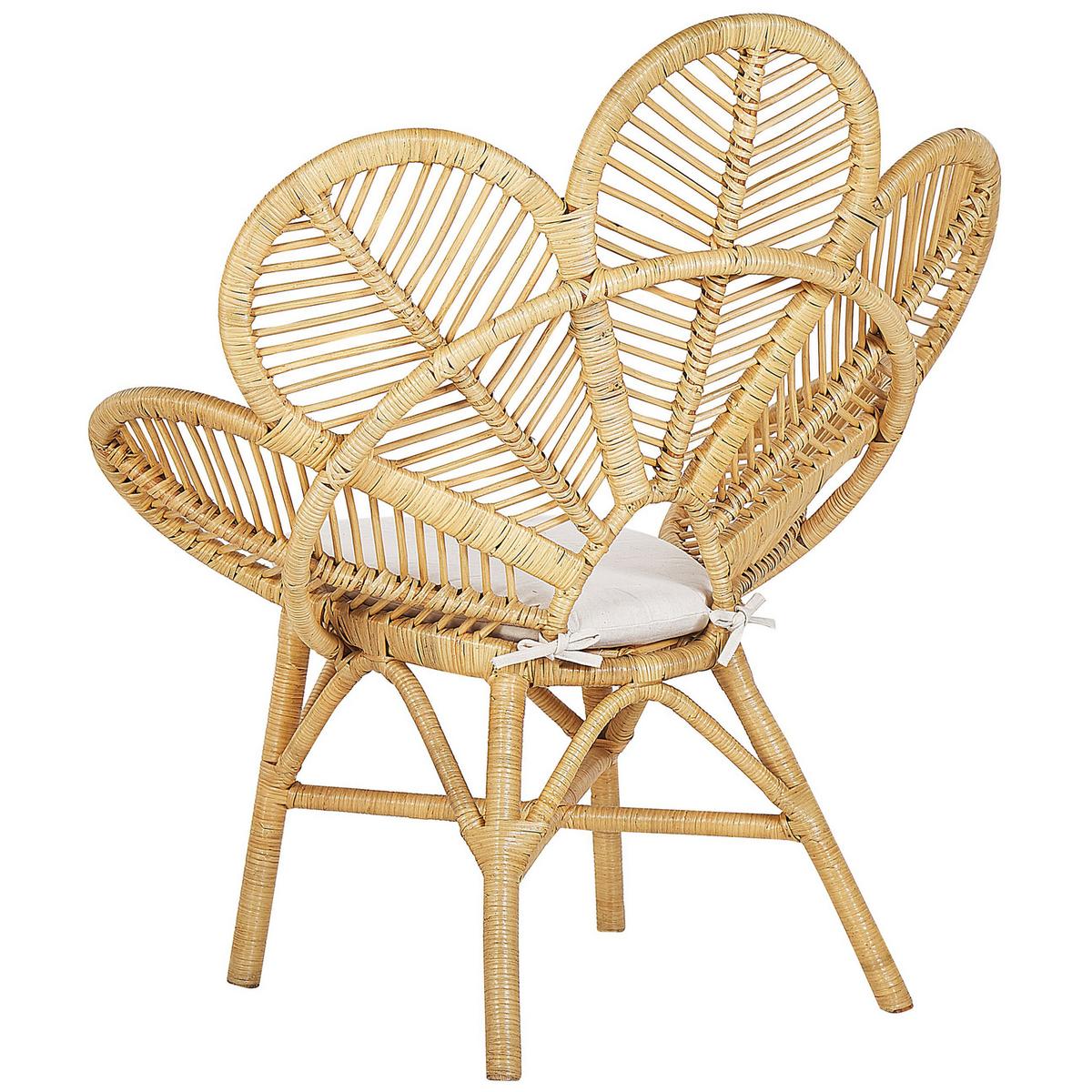 RATTANSTUHL natürlich Auflage beige Pfauform Florentine - Beige/Naturfarben, Naturmaterialien (95/107/68cm) - Beliani
