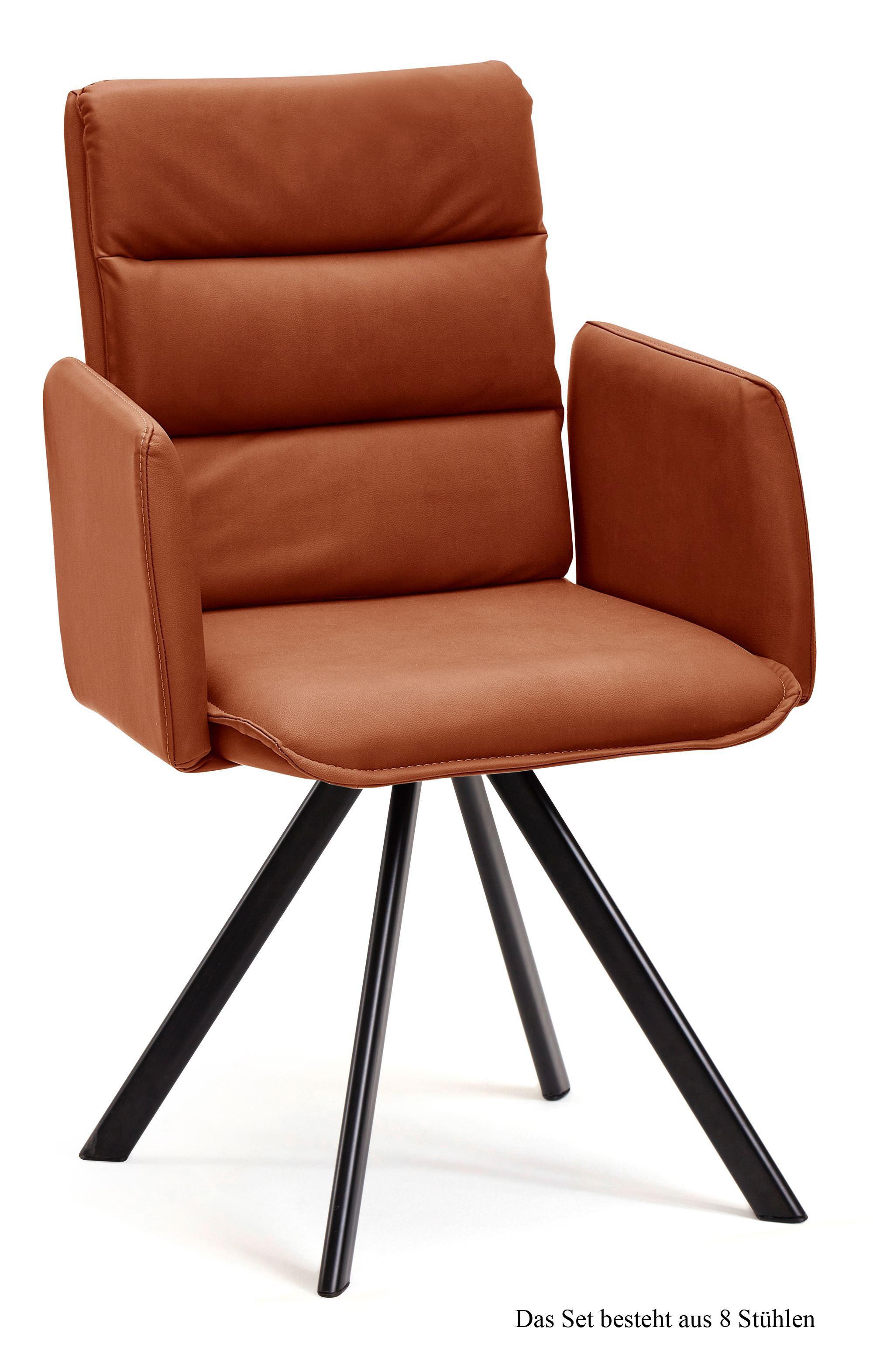 ARMLEHNSTUHL drehbar (8er-Set) Devin 52x92x60 Schwarz/Cognac - Cognac/Schwarz, Kunststoff (60/92/52cm) - 58aufmkessel