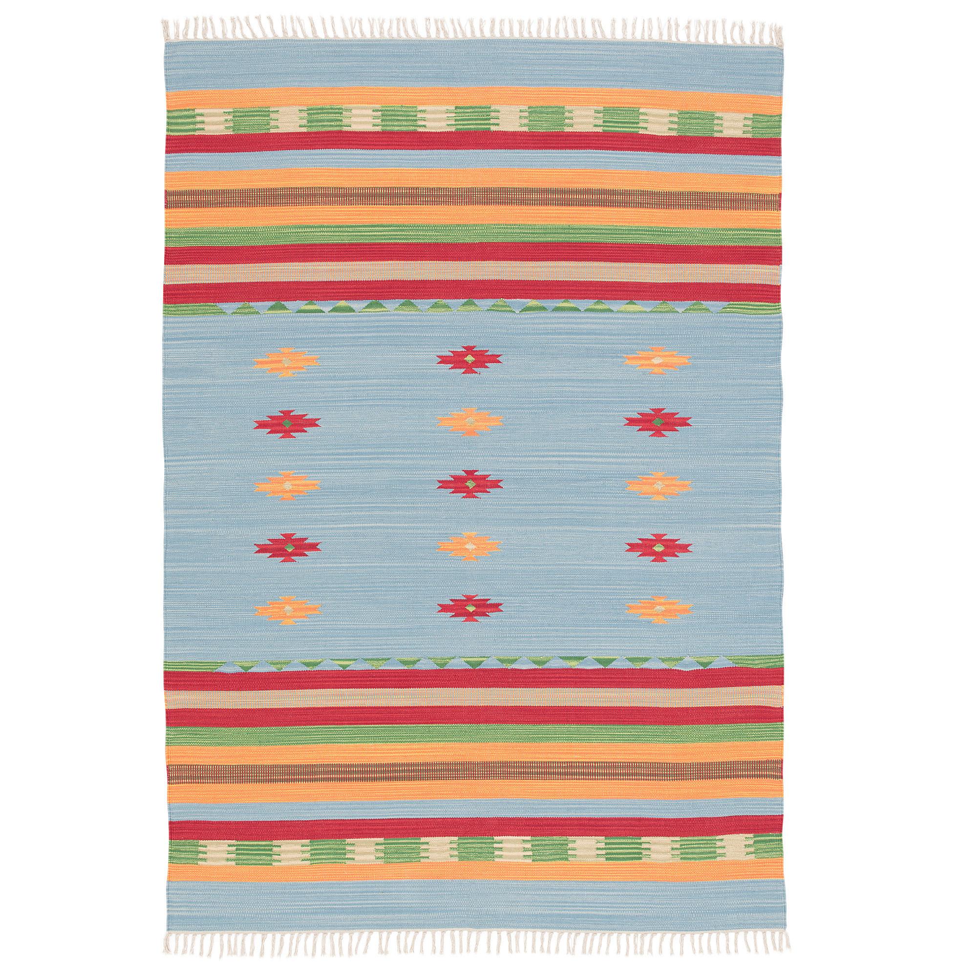 BAUMWOLLE NATUR KELIM TEPPICH LINA STRIPES - Blau, Textil (160/230cm) - Pergamon