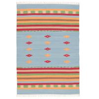 BAUMWOLLE NATUR KELIM TEPPICH LINA STRIPES - Blau, Textil (60/90cm) - Pergamon