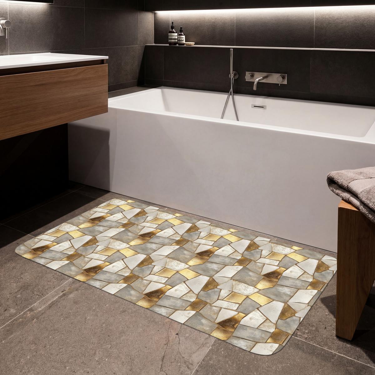 BADEMATTE Mosaik - Marmor - Gold 120x60 cm - Champagner, Textil (120/60cm) - OnlyWow
