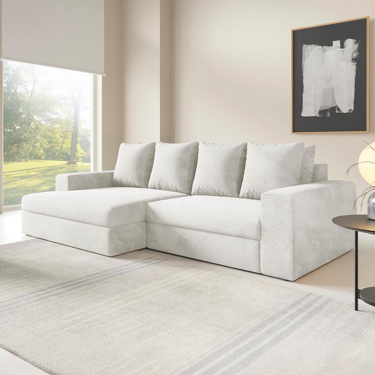 ECKSOFA Paola 3 Sitzplätze Cremefarben - Weiß, Holz (272/167cm) - Petits-meubles