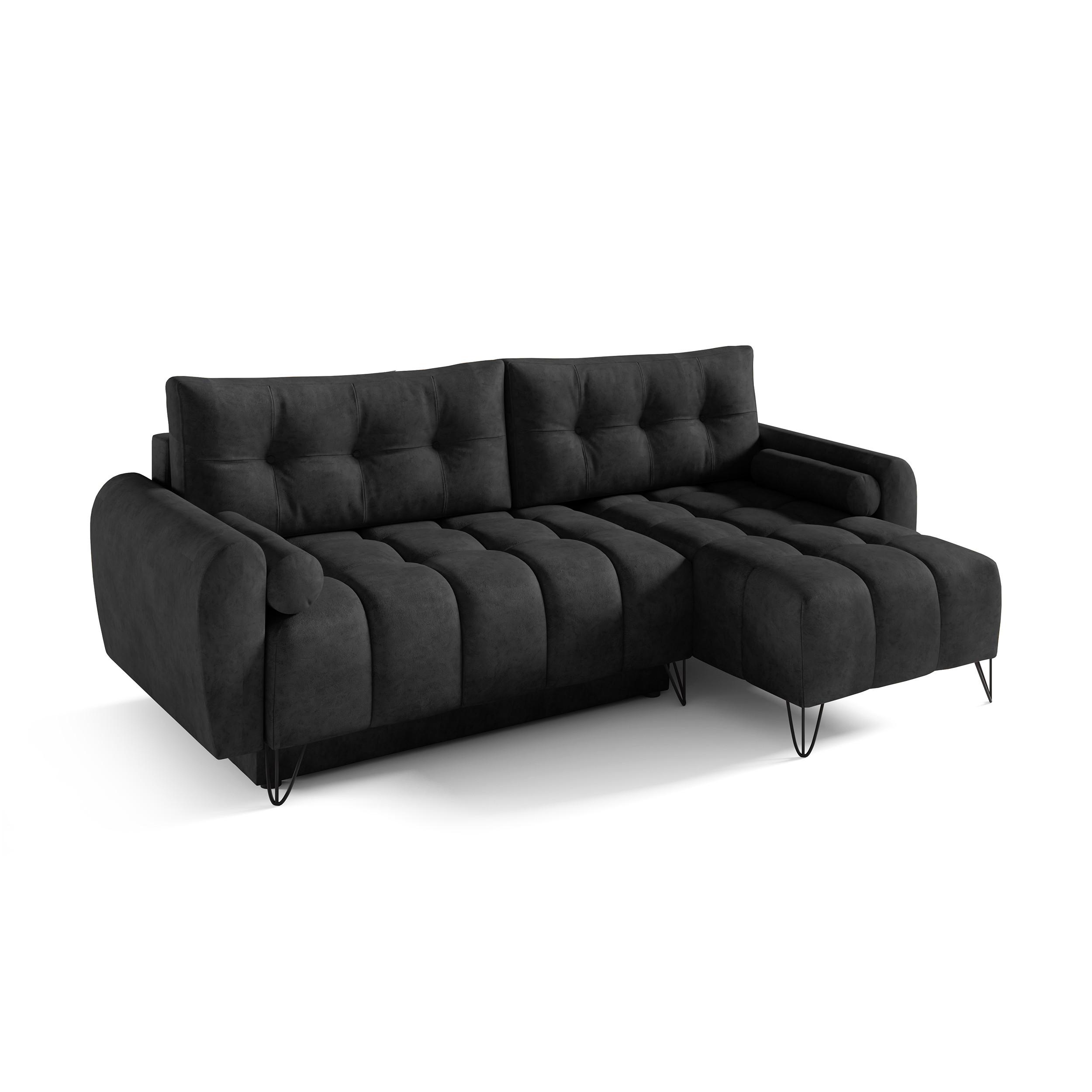 ECKSCHLAFSOFA Malaga Mini universeller Ottomane, Schwarz - Schwarz, Textil (222/148cm) - Beautysofa
