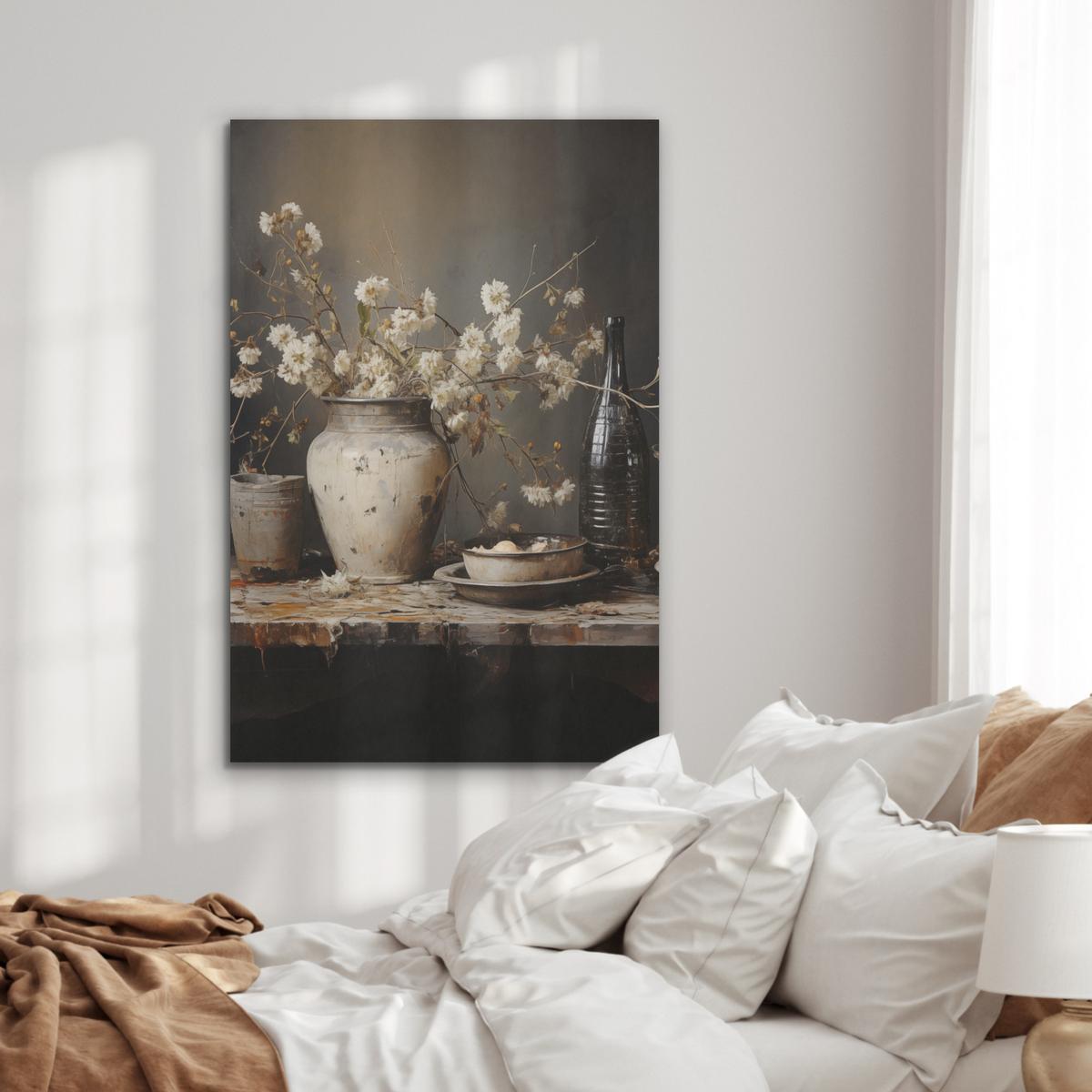 AKUSTIKBILD Stilleben - Blumen - Blumenstrauß - Vase - Wein Wanddeko 70x100 cm - Schwarz, Kunststoff (70/100/0.9cm) - MuchoWow