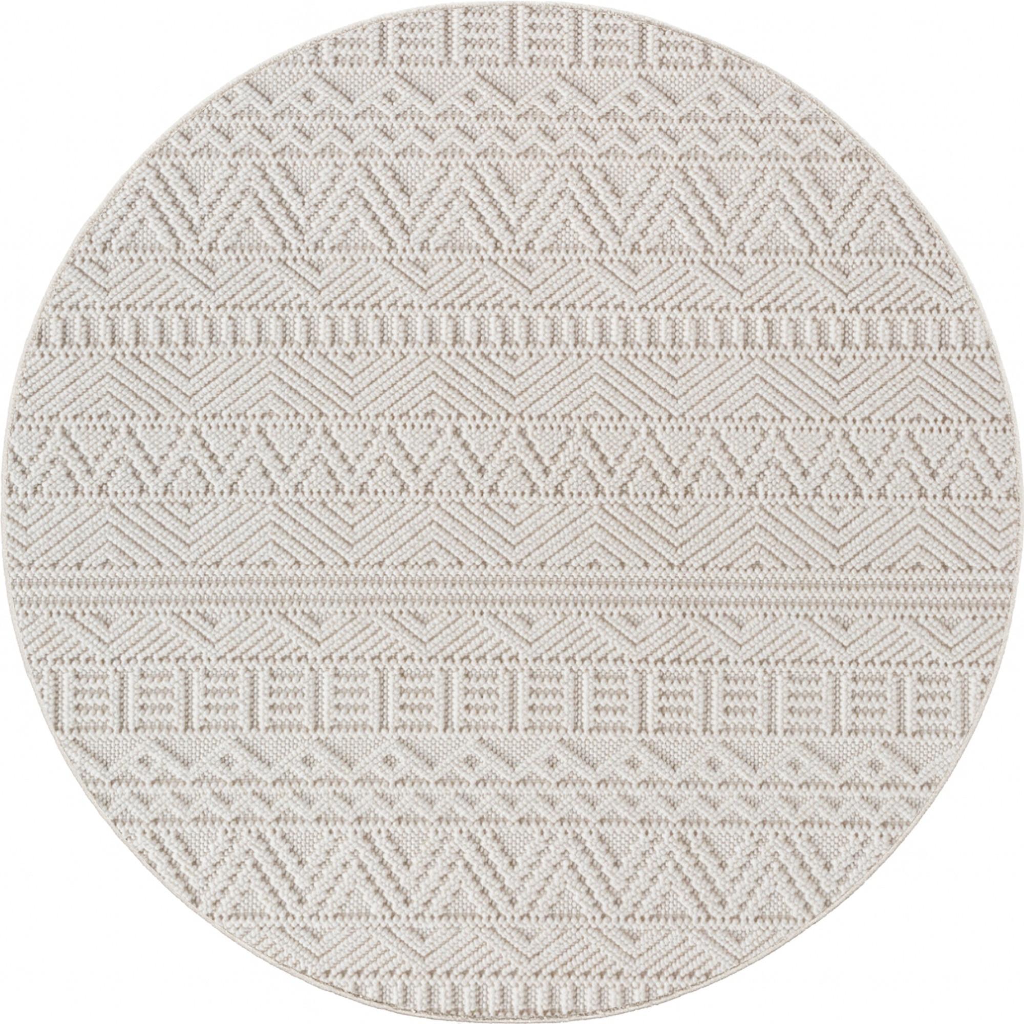 TEPPICH Flachgewebe LANGAU in Creme, mit Ethno-Streifen, Ø 200 cm - Creme, Textil (200/200cm) - KADIMA DESIGN