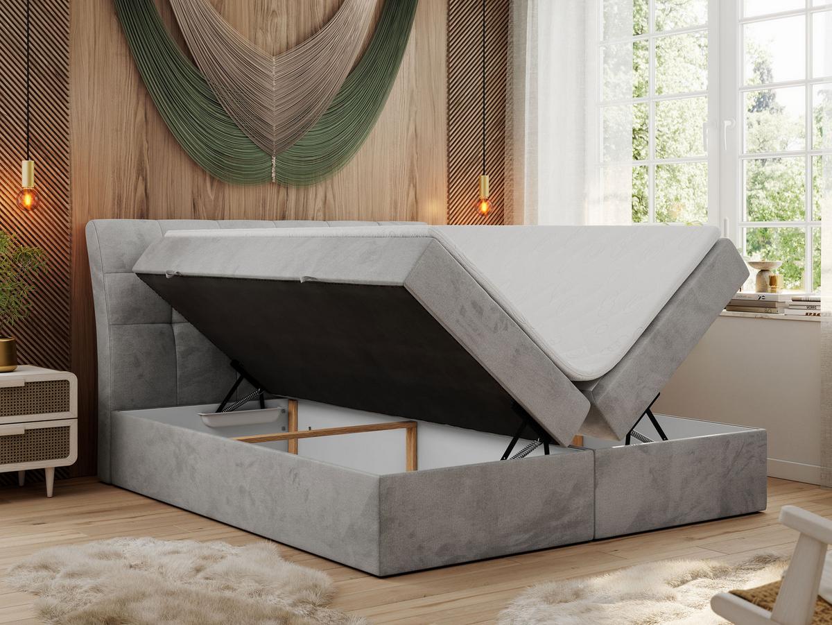 BOXBETT DIEGOS 160/200 Hellgrau Velvet - H4 - Hellgrau, Holz/Textil (160/200cm) - MKS