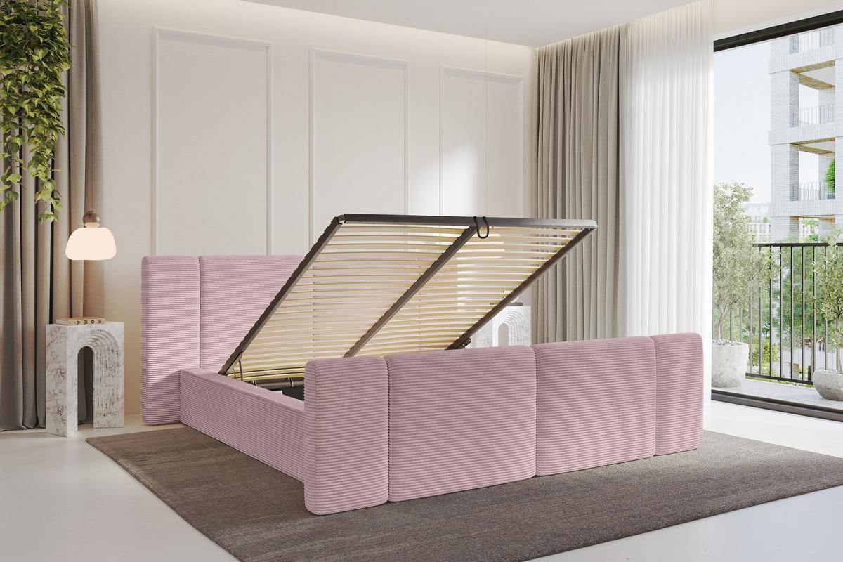 POLSTERBETT mit Bettkasten, Fußteil und Lattenrost, Bett mit Matratze H3/H4 - RIVO-Z 180x200 Rosa - Rosa, Holzwerkstoff/Textil (180/200cm) - ALTDECOR