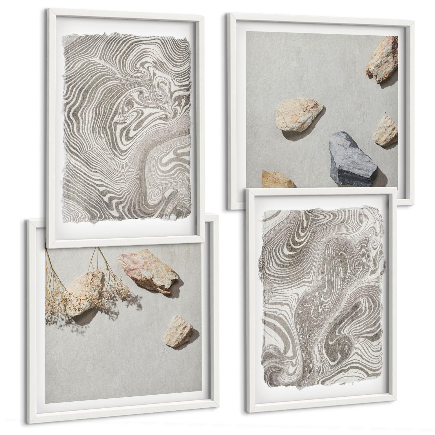 BILDER SET 4er Set - 50x50 cm & 40x60 cm Weißer Rahmen - Moderne abstrakte Formen - Weiß, Kunststoff (50/50cm) - TULUP