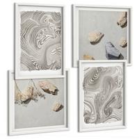 BILDER SET 4er Set - 50x50 cm & 40x60 cm Weißer Rahmen - Moderne abstrakte Formen - Weiß, Kunststoff (50/50cm) - TULUP