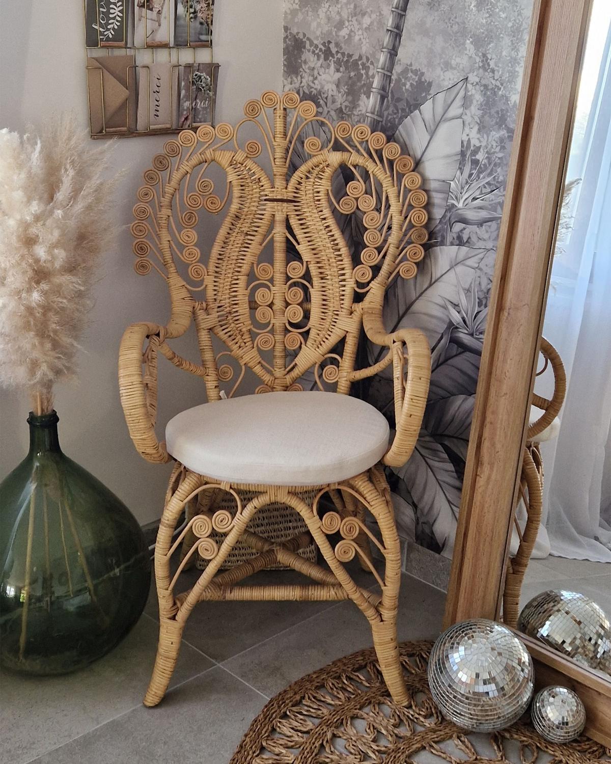 PFAUENSTUHL Rattan natürlich/beige Carrara - Beige/Naturfarben, Naturmaterialen (65/114/65cm) - Beliani