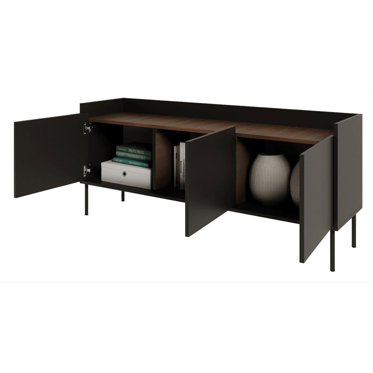 TV-SCHRANK Tovi Schwarz / Holzoptik Nussbaum 140 cm - Schwarz, Holzwerkstoff/Metall (139.8/58.5/36.4cm) - Selsey