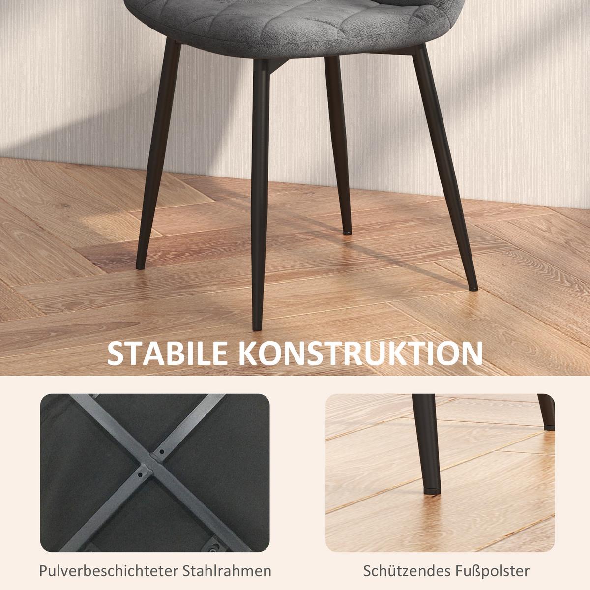ESSZIMMERSTÜHLE, 4er-Set Küchenstühle mit Rückenlehne, Samtoptik, Grau - Grau, Kunststoff (54/87/45cm) - HOMCOM