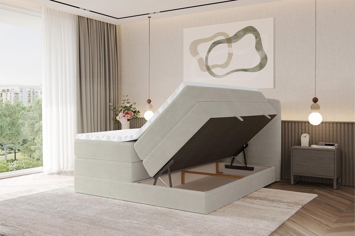 BOXSPRINGBETT mit Matratze H3/H4 - NINA KING - 200x200 cm Creme - Perlmutt, Holzwerkstoff (200/200cm) - ALTDECOR