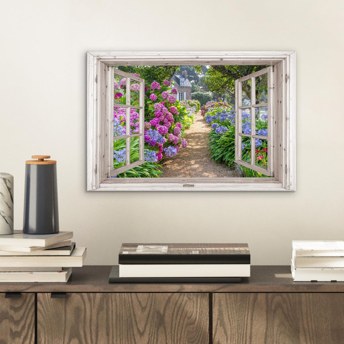 METALLBILD Hortensie - Durchsichtig - Blumen - Sommer - Lila - Weg 30x20 cm - Lila, Metall (30/20cm) - MuchoWow