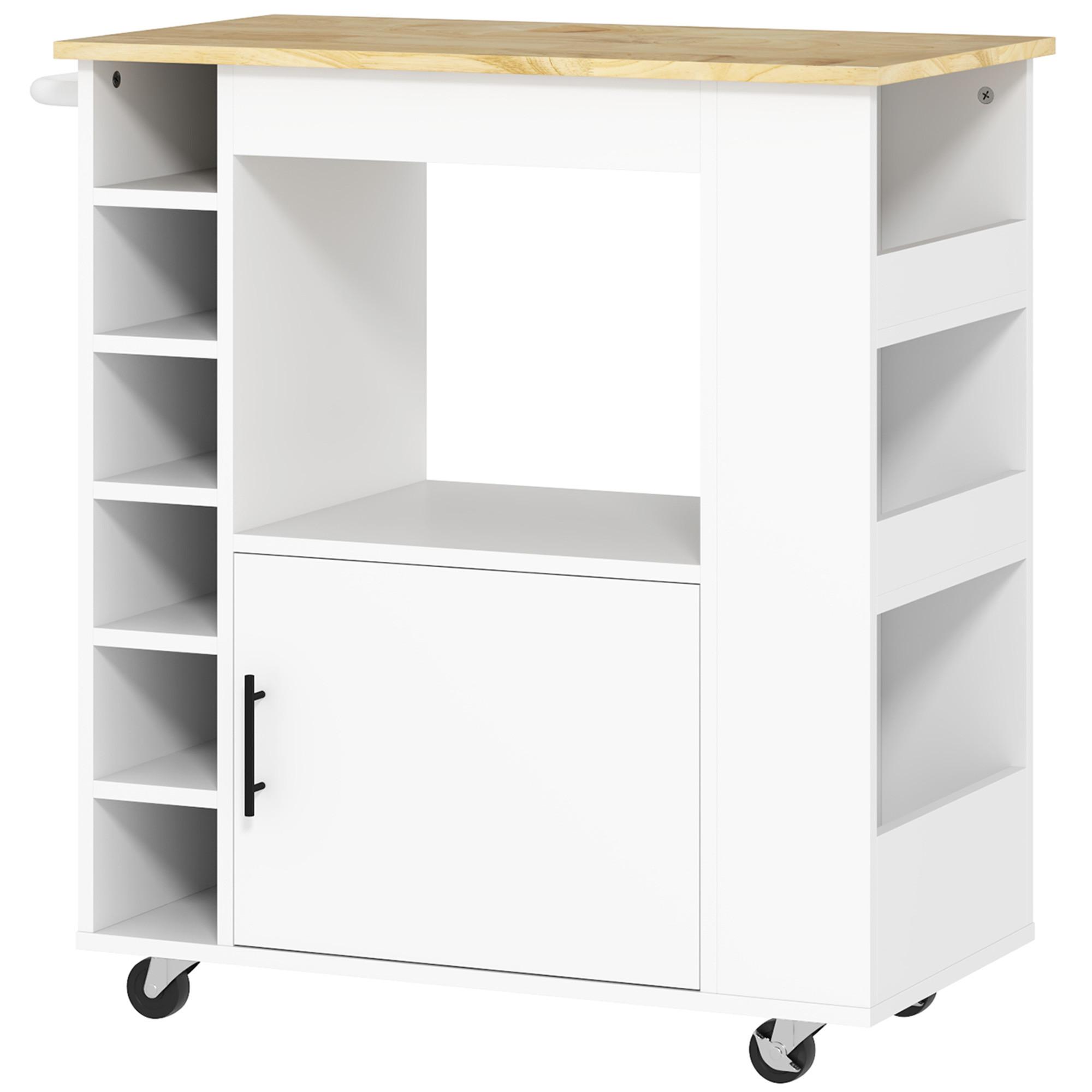 KÜCHENWAGEN Servierwagen mit Schrank, Arbeitsplatte, Ablagen, Weinregalen, Eiche - Eichefarben/Schwarz, Holz/Holzwerkstoff (40/83/83cm) - HOMCOM