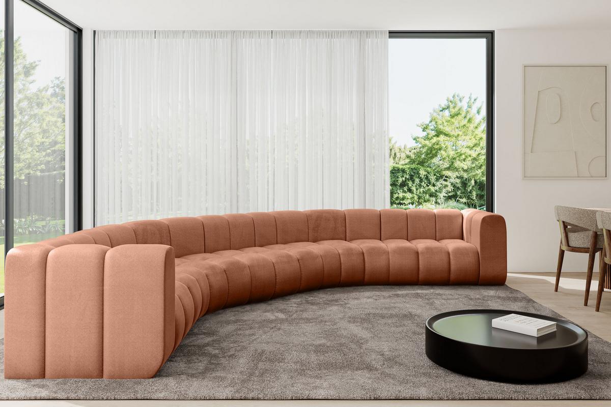 WOHNLANDSCHAFT modulares Sofa Lazro-U1 - 373x373x70 cm Apricot - Koralle, Holzwerkstoff/Textil (373/70/373cm) - ALTDECOR