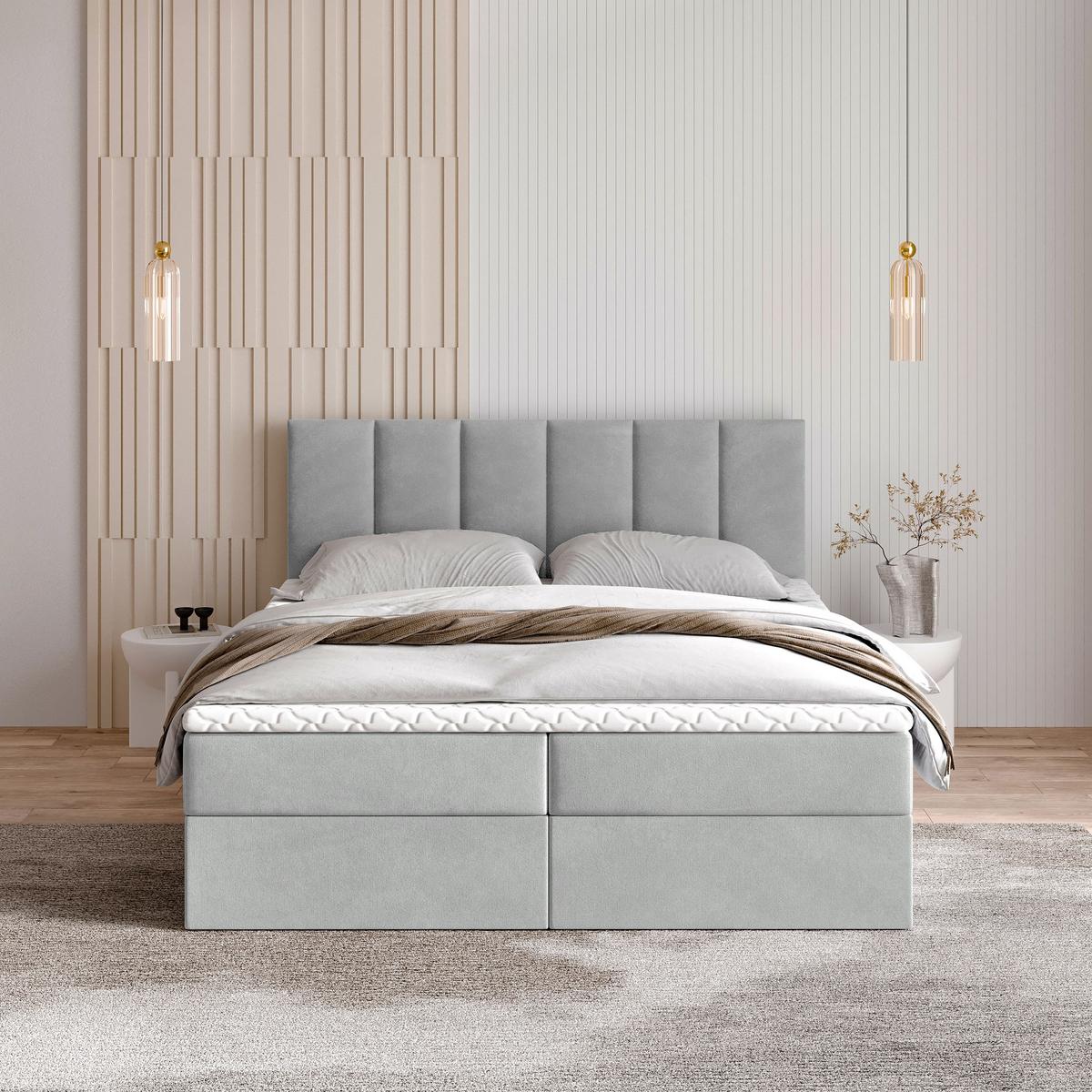 BOXBETT MERIL 160x200 cm mit Matratze und Topper - Hellgrau - Hellgrau, Holz (160/200cm) - MASSENO