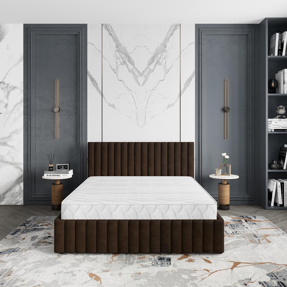 POLSTERBETT CARMIA K 120x200 cm mit Bettkästen - Braun - Braun, Holz/Textil - MASSENO