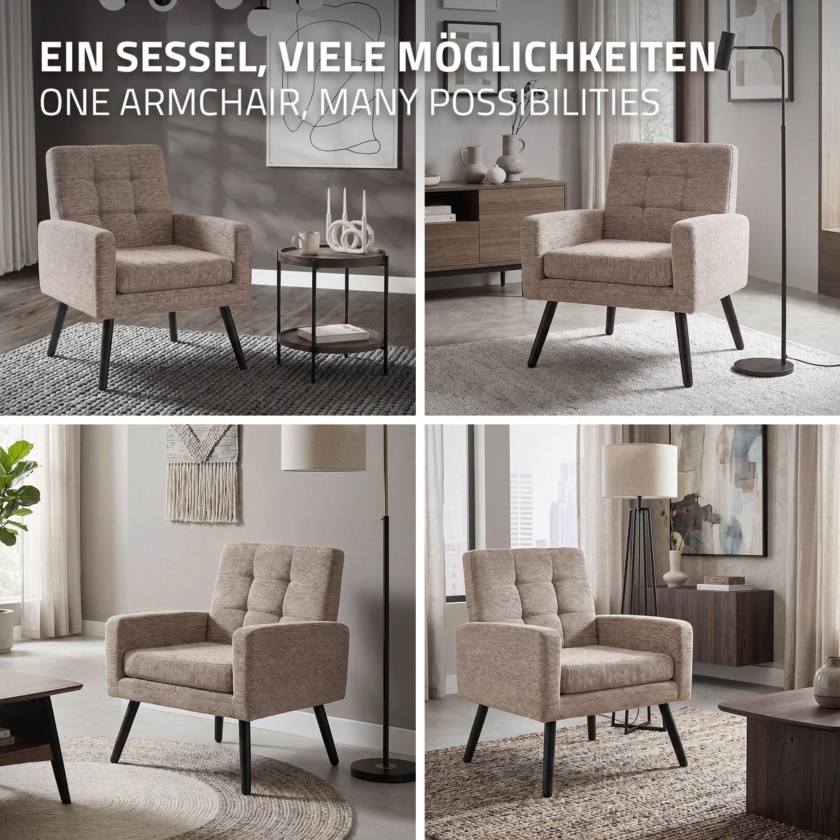 SESSEL mit Stahlbeinen und Webstruktur Relaxsessel 66,5x80x63,5 cm Braun - Schwarz/Braun, Textil/Metall (66.5/80/63.5cm) - ML-DESIGN