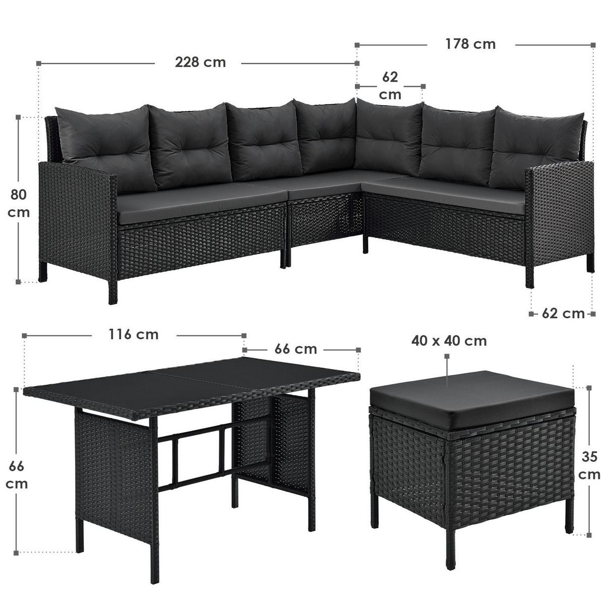LOUNGEGARNITUR Manacor schwarz, dunkelgrau - Dunkelgrau, Kunststoff/Metall - Juskys