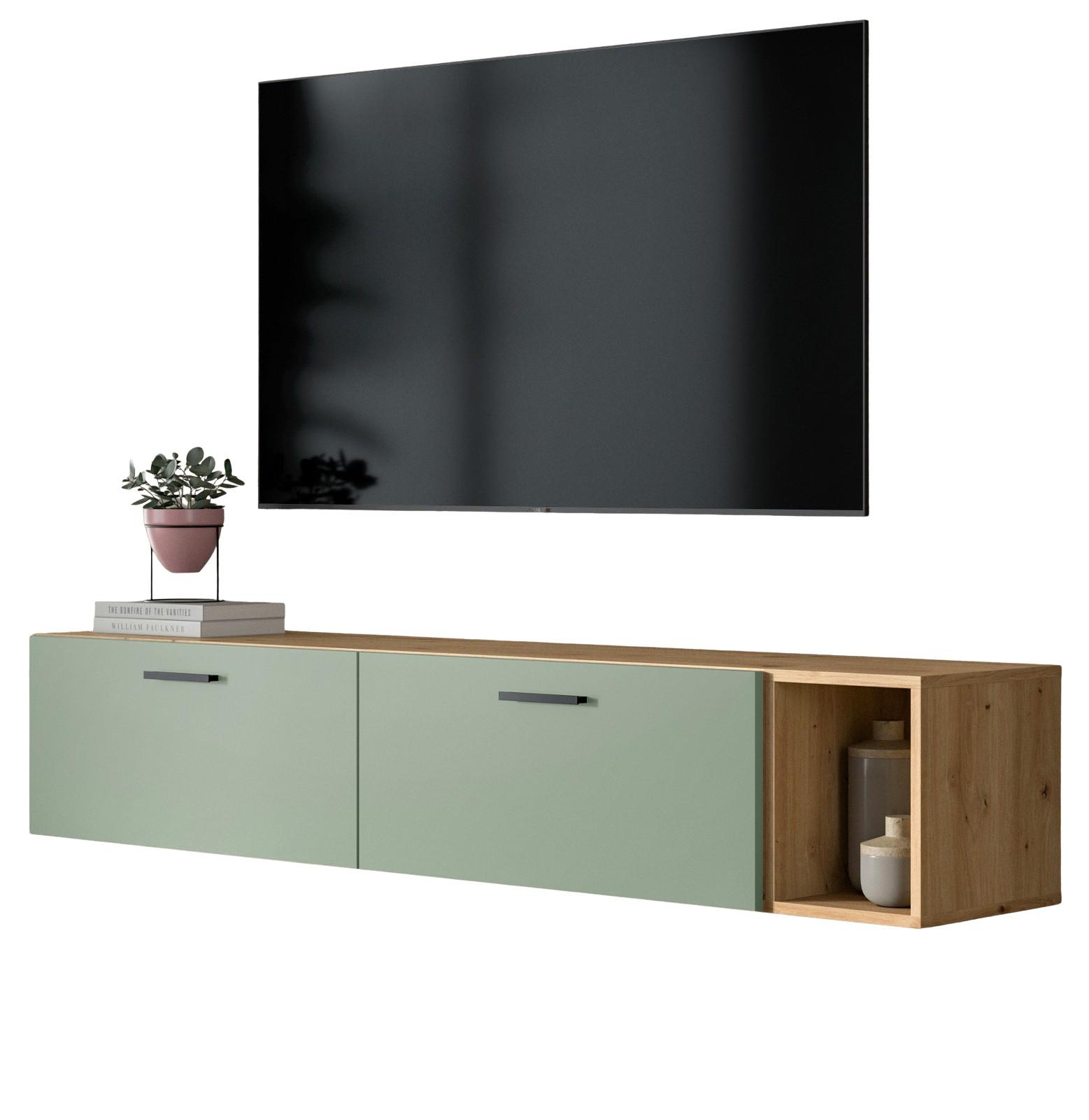 TV-LOWBOARD Grün, Eiche Artisan 176 cm, TV Unterteil hängend / stehend - Schwarz/Eiche Artisan, Holzwerkstoff/Kunststoff (176/32/34cm) - Inn.Furn