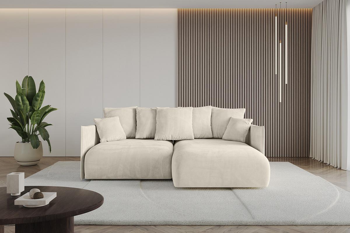 ECKSOFA Ottomane rechts ONESK-L 216x177x72 Ecru Velours - Ecru, Holzwerkstoff/Kunststoff (177/216cm) - ALTDECOR
