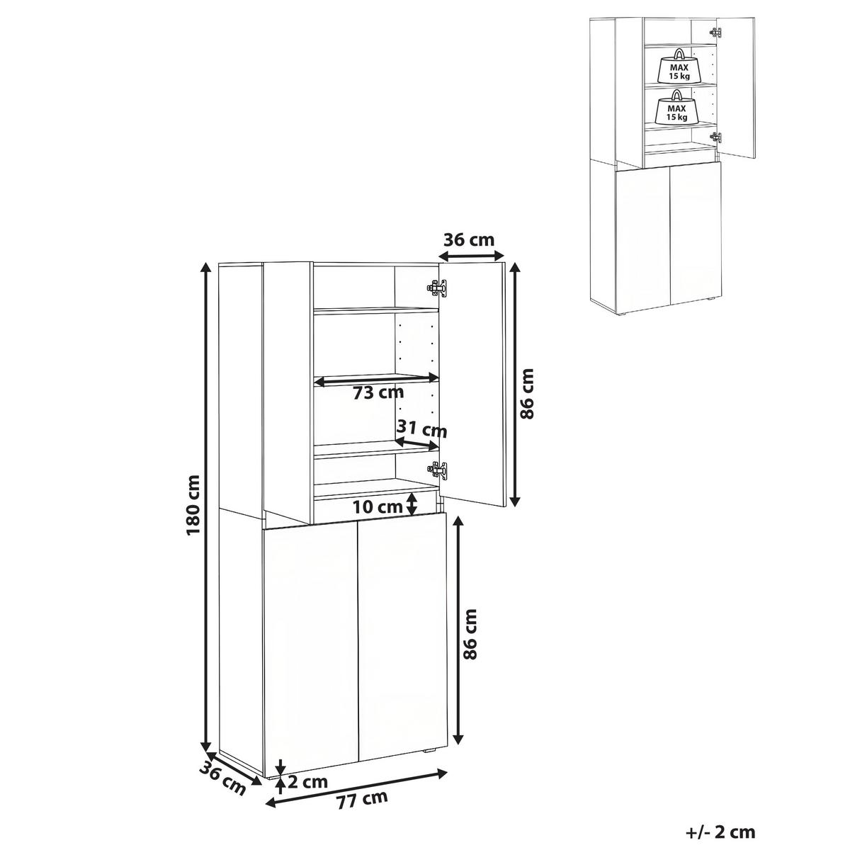 SCHUHSCHRANK Weiß Lethbridge - Weiß, Holzwerkstoff (77/180/36cm) - Beliani