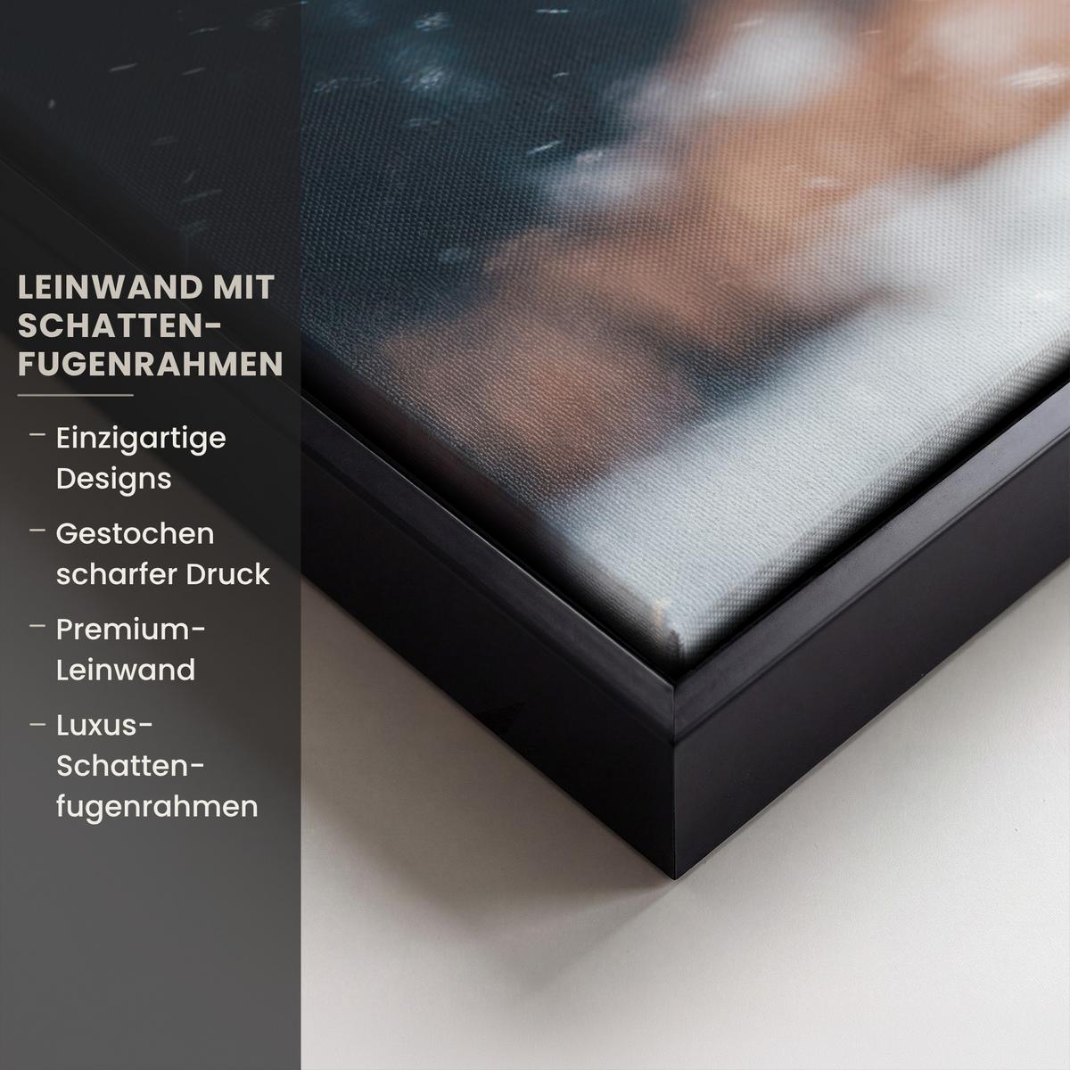 LEINWAND Bilder mit Rahmen - Hirsche - Tiere - Landschaft - Winter - Schnee - 70x50 - Kastanienfarben, Textil (70/50cm) - MuchoWow