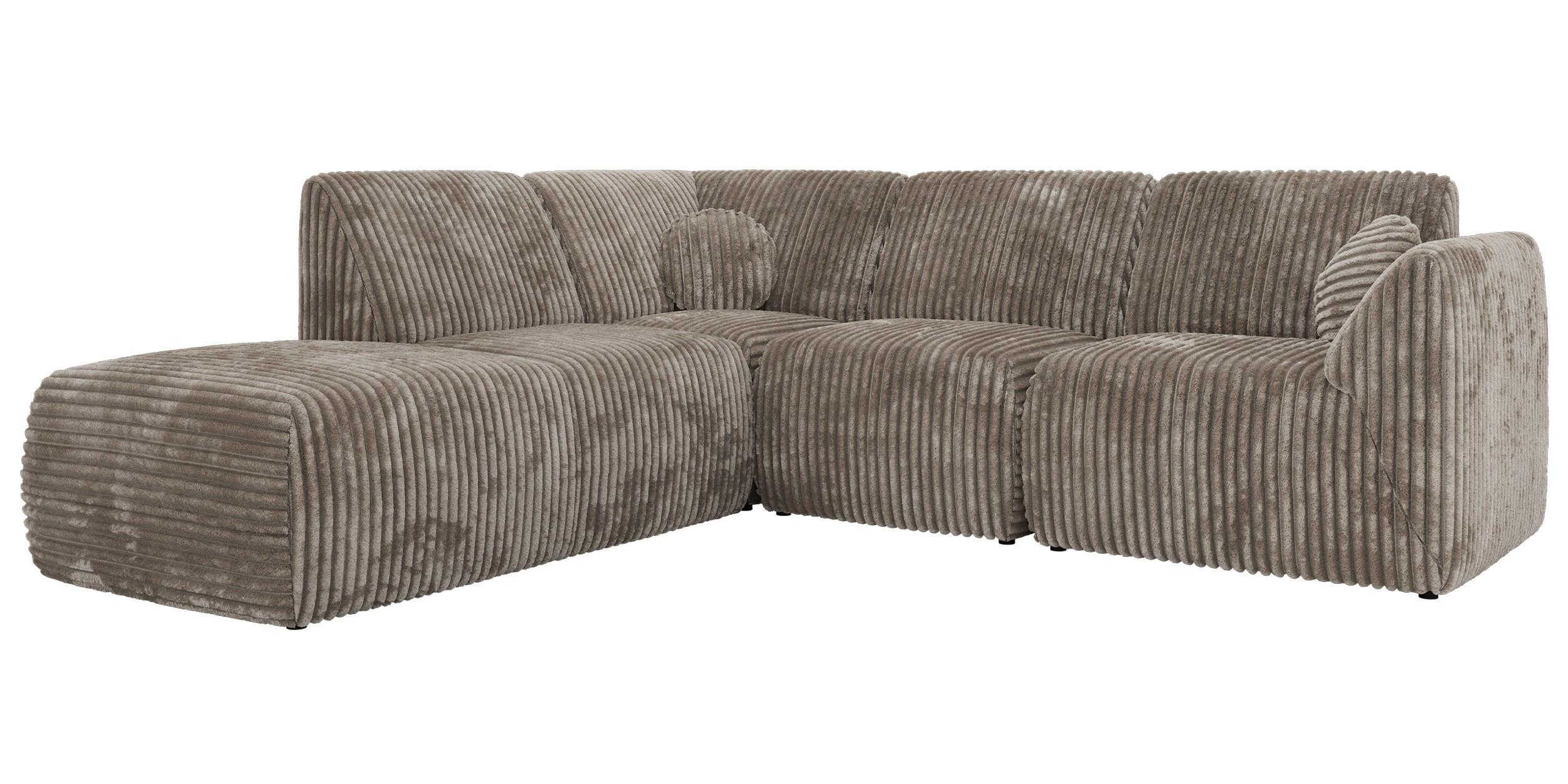 ECKSOFA NOARA 5M L Hellbraun Cord - Links - Hellbraun/Schwarz, Kunststoff/Textil (244/267cm) - MKS