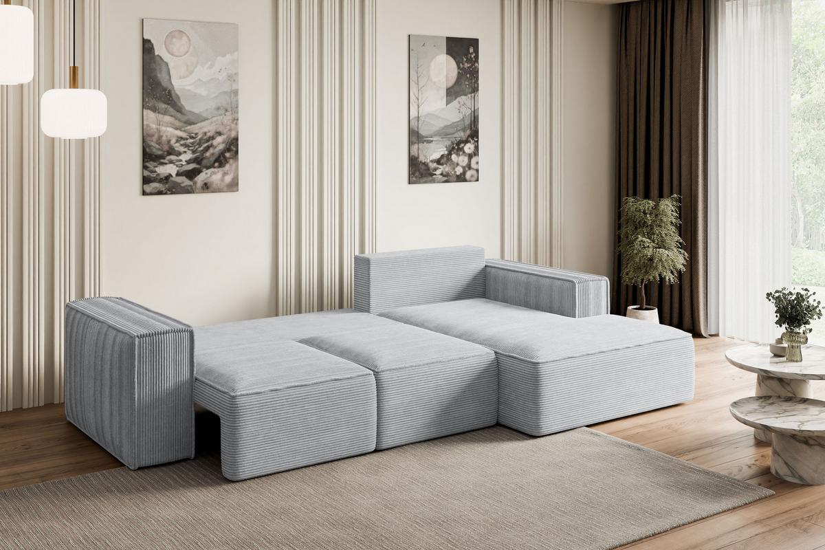 ECKSOFA mit Schlaffunktion und Bettkasten SERRA-L-S - 266x161x87 cm Grau Cord - Schwarz/Grau, Holzwerkstoff/Kunststoff (266/161cm) - ALTDECOR